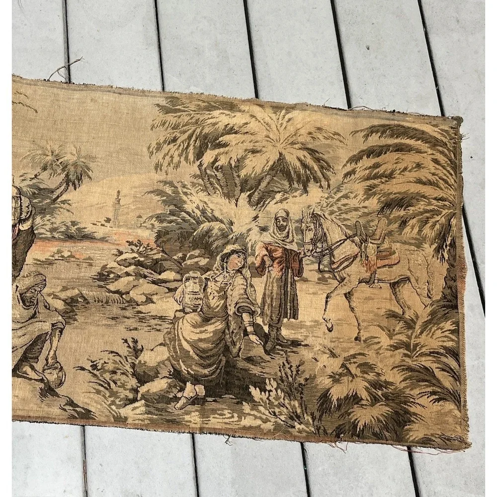 ANTIQUE WALL HANGING TAPESTRY MIDDLE EASTERN DESERT OASIS CAMEL‎ PITSTOP 54